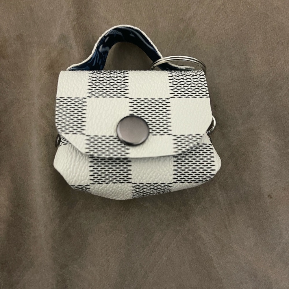 White and Black Mini Bag with Checkered Pattern